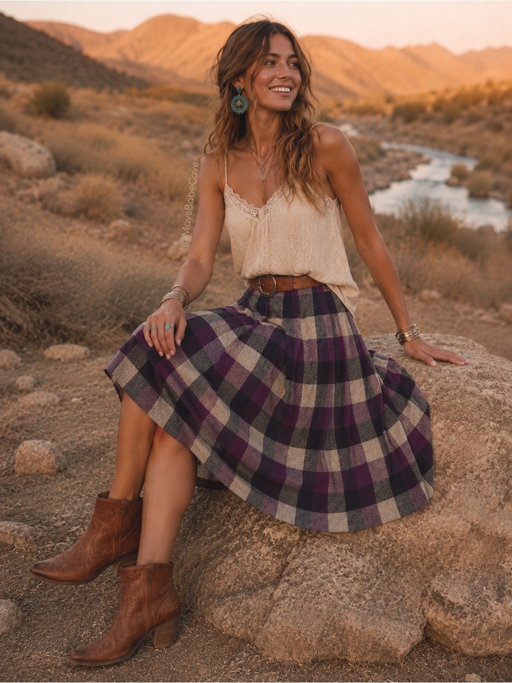 Vintage Union Made Purple Plaid Wool Blend Pleated Skirt - Picture 2 of 16
